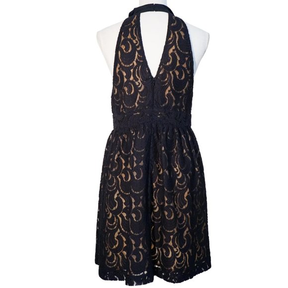 Anna Sui for Target Black Lace Halter Dress Gold/Nude Underlay & Playboy Collar - Picture 3 of 10